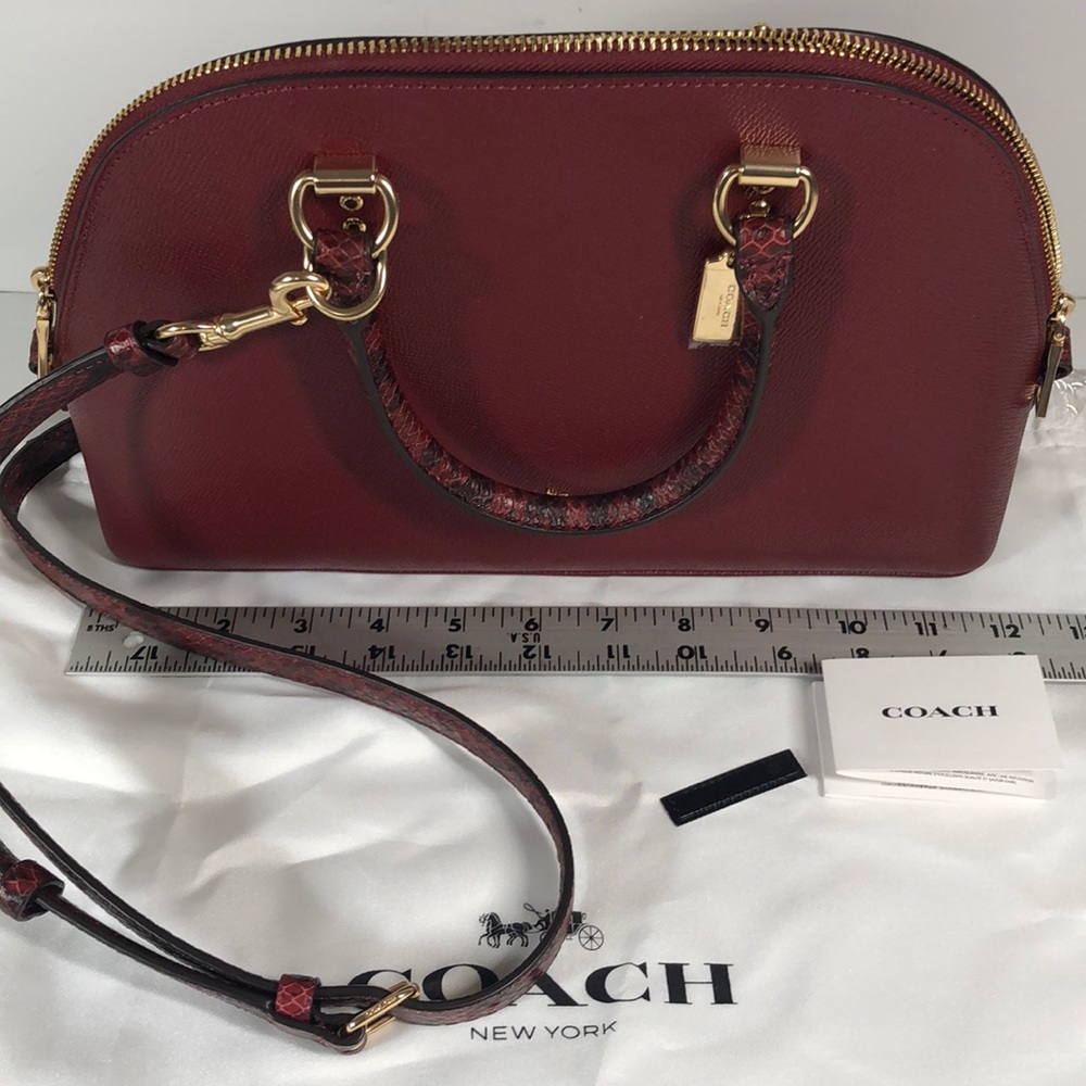 Coach New York Burgundy Leather Handbag Snakeskin Handles Style No. C5832